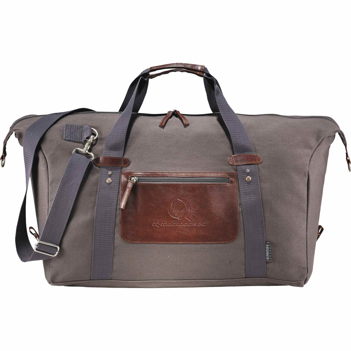 Classic Cotton Canvas Duffel Bag with Clip Down Sides, 20 Inches Debossing - Gray - Front