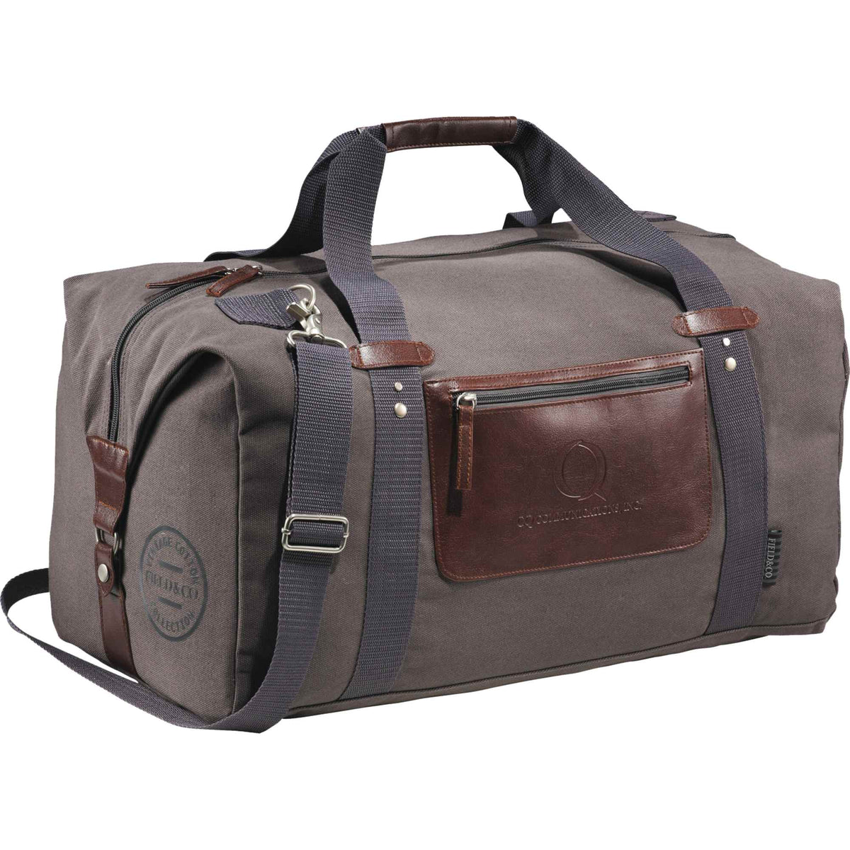 Classic Cotton Canvas Duffel Bag with Clip Down Sides, 20 Inches Debossing - Gray - Photo