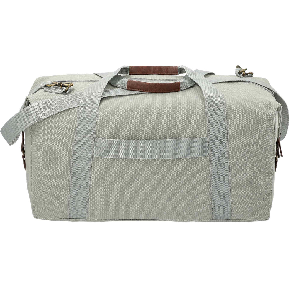 Classic Cotton Canvas Duffel Bag with Clip Down Sides, 20 Inches Debossing - Light Gray - Back