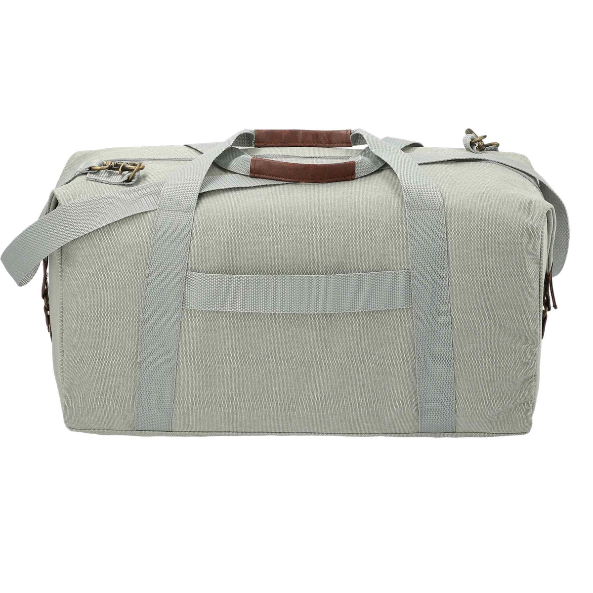 Classic Cotton Canvas Duffel Bag with Clip Down Sides, 20 Inches Debossing - Light Gray - Back