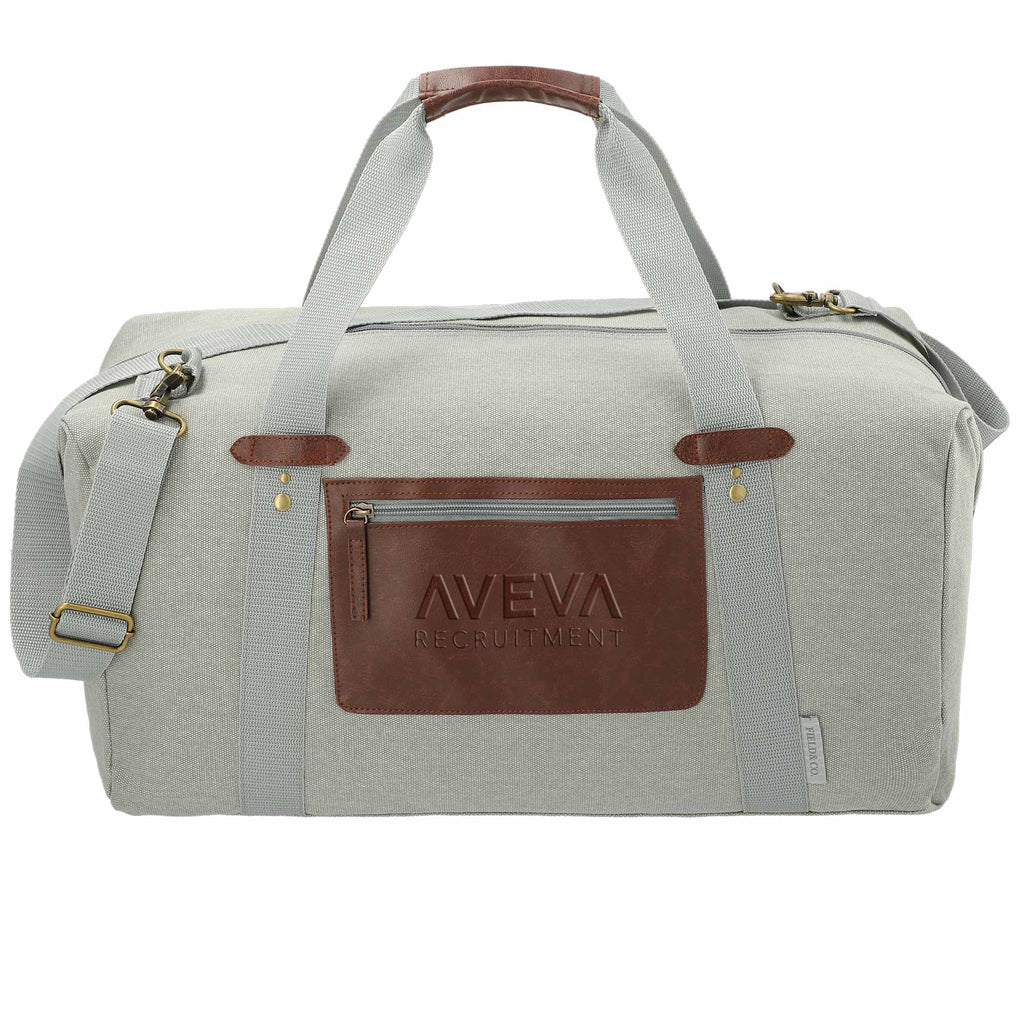 Classic Cotton Canvas Duffel Bag with Clip Down Sides, 20 Inches Debossing - Light Gray - Front