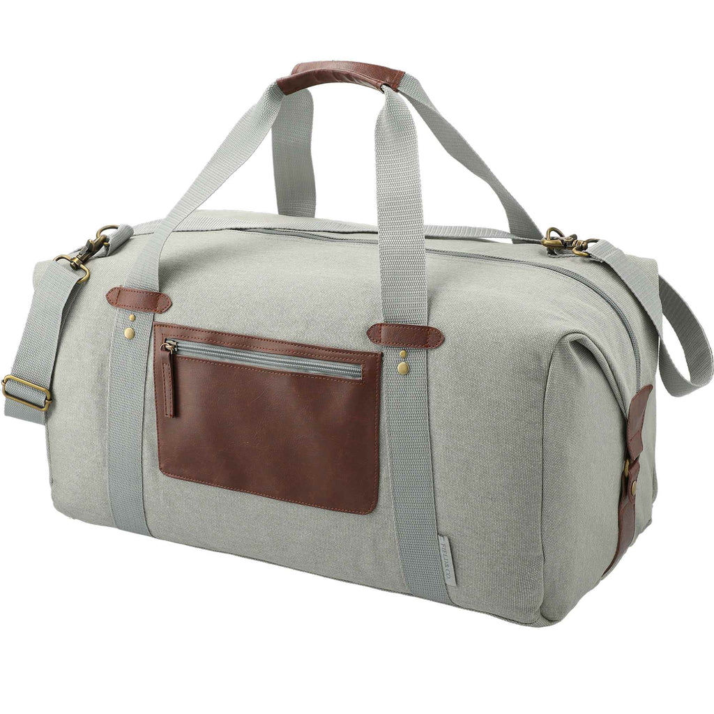 Classic Cotton Canvas Duffel Bag with Clip Down Sides, 20 Inches Debossing - Light Gray - Left Angle 2