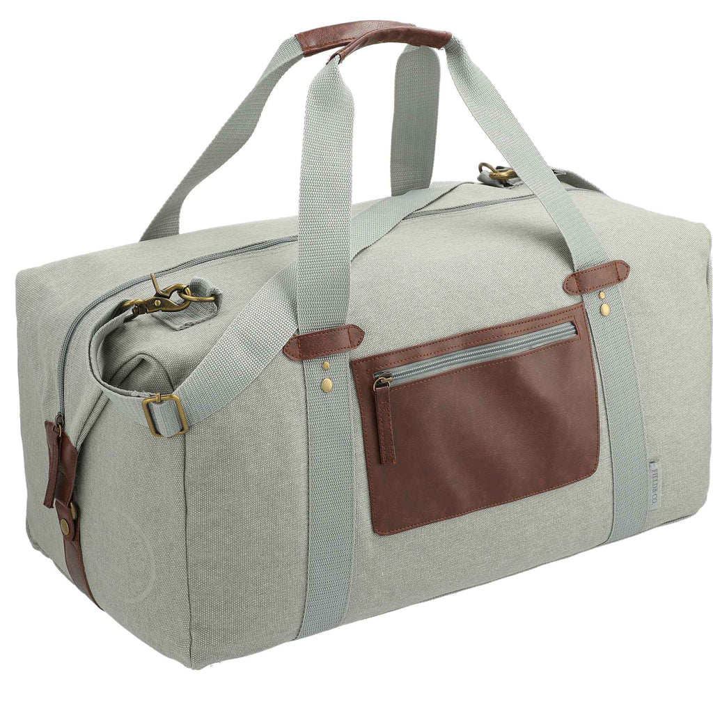 Classic Cotton Canvas Duffel Bag with Clip Down Sides, 20 Inches Debossing - Light Gray - Right Angle 2