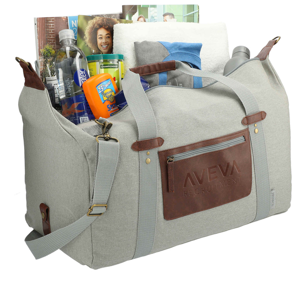 Classic Cotton Canvas Duffel Bag with Clip Down Sides, 20 Inches Debossing - Light Gray - Right Angle