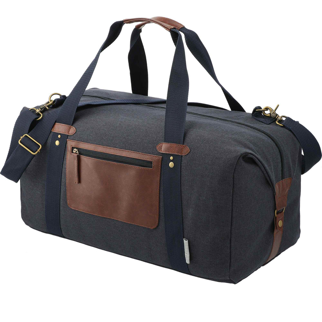 Classic Cotton Canvas Duffel Bag with Clip Down Sides, 20 Inches Debossing - Navy - Left Angle 2