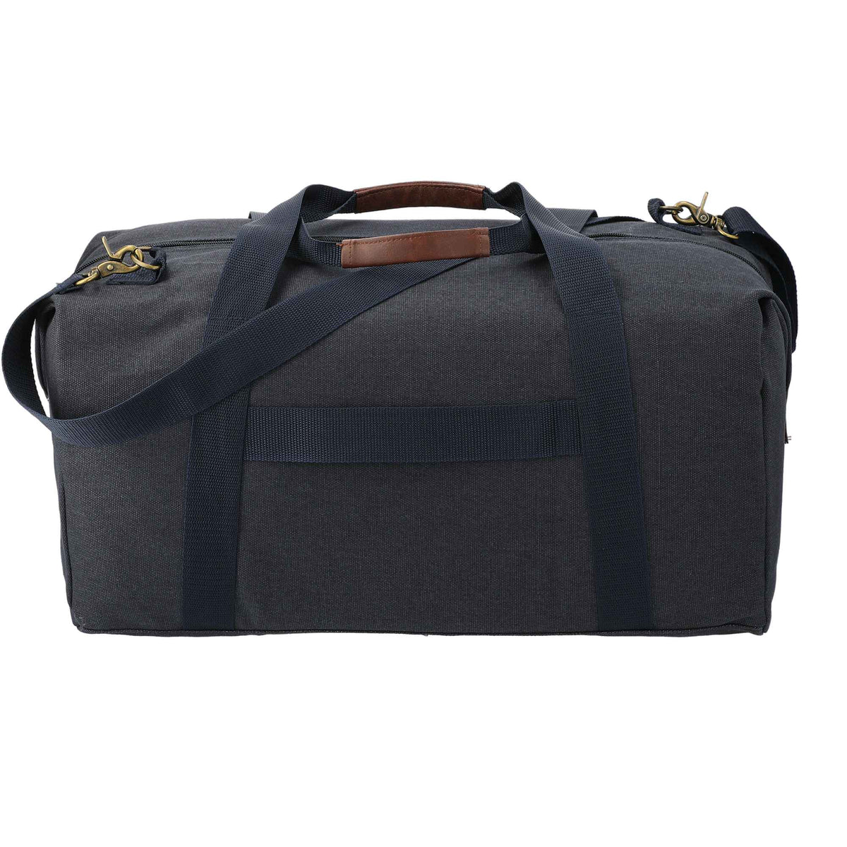 Classic Cotton Canvas Duffel Bag with Clip Down Sides, 20 Inches Debossing - Navy - Photo