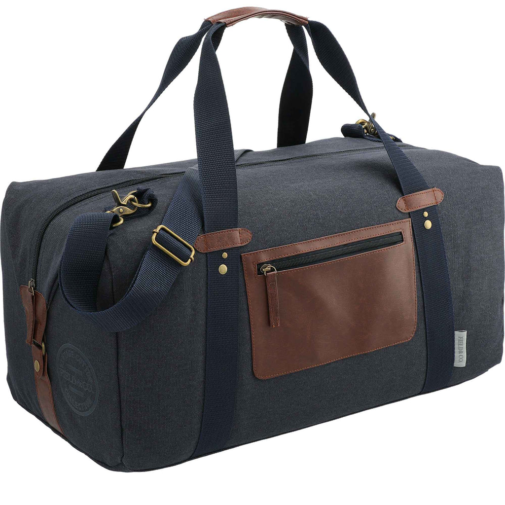 Classic Cotton Canvas Duffel Bag with Clip Down Sides, 20 Inches Debossing - Navy - Right Angle 2