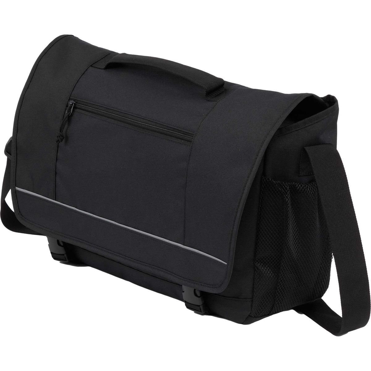 Classic Laptop Messenger Bag in Recycled Polyester Transfer - Black - Left Angle
