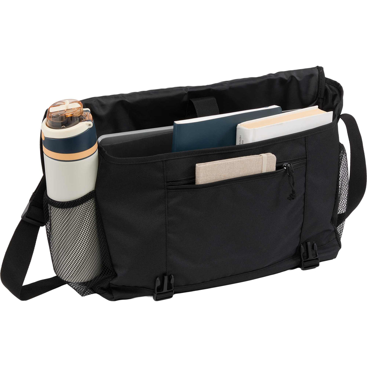 Classic Laptop Messenger Bag in Recycled Polyester Transfer - Black - Propped