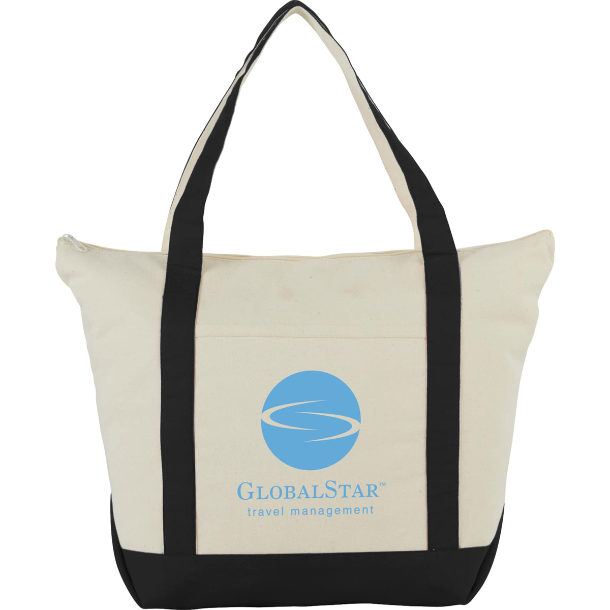 Classic Nautical Zippered Canvas Tote, 12 oz - Black - Front
