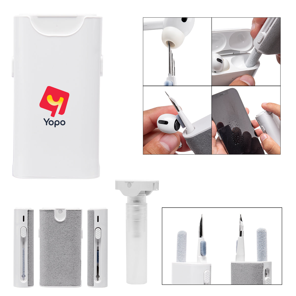 Cleaning Set for Wireless Earbuds - White with Gray - Full Color