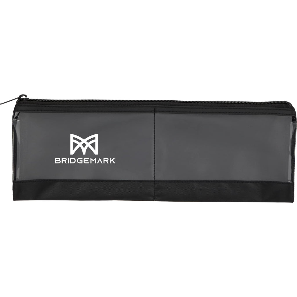 Clear Panel Travel Organizer with Two Zip Compartments - Black - Front
