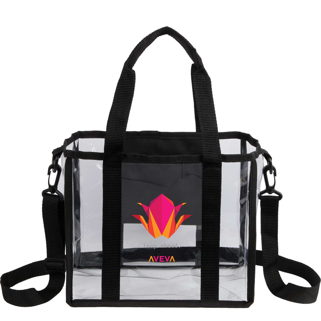 Clear Stadium Tote with Crossbody Strap, Small - Black - Front