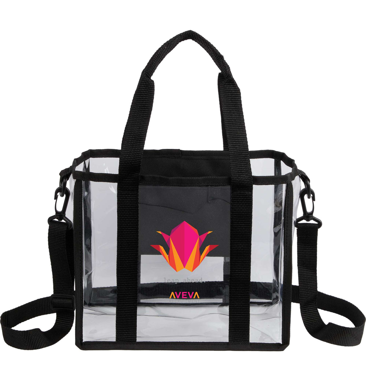 Clear Stadium Tote with Crossbody Strap, Small - Black - Front