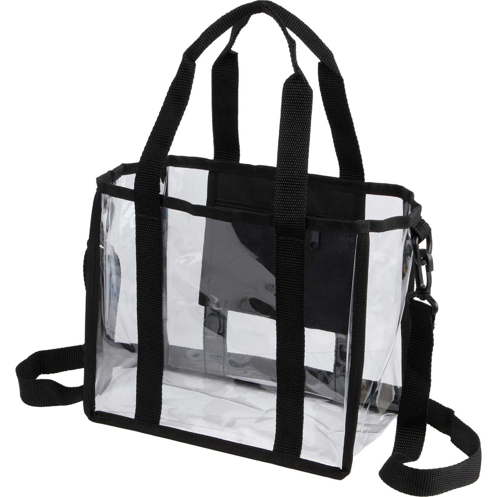 Clear Stadium Tote with Crossbody Strap, Small - Black - Left Angle