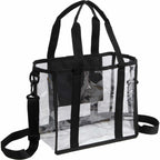 Clear Stadium Tote with Crossbody Strap, Small - Black - Right Angle