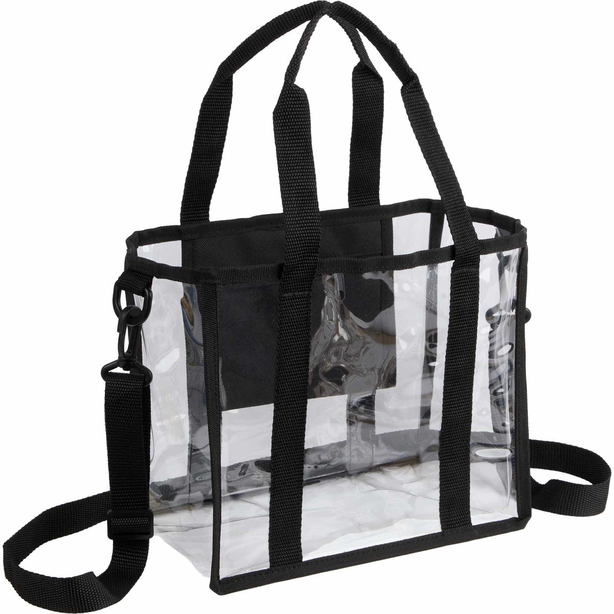 Clear Stadium Tote with Crossbody Strap, Small - Black - Right Angle