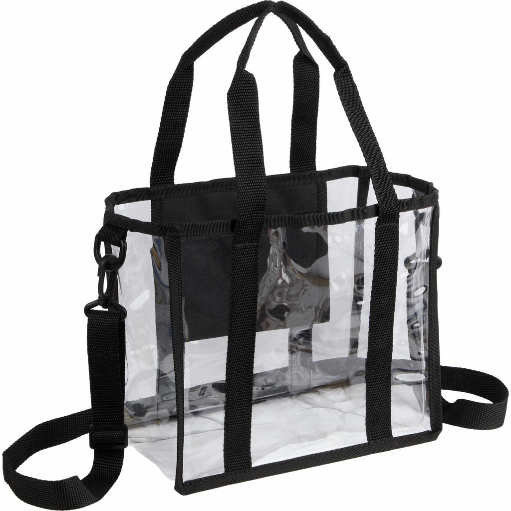 Clear Stadium Tote with Crossbody Strap, Small Transfer - Black - Right Angle