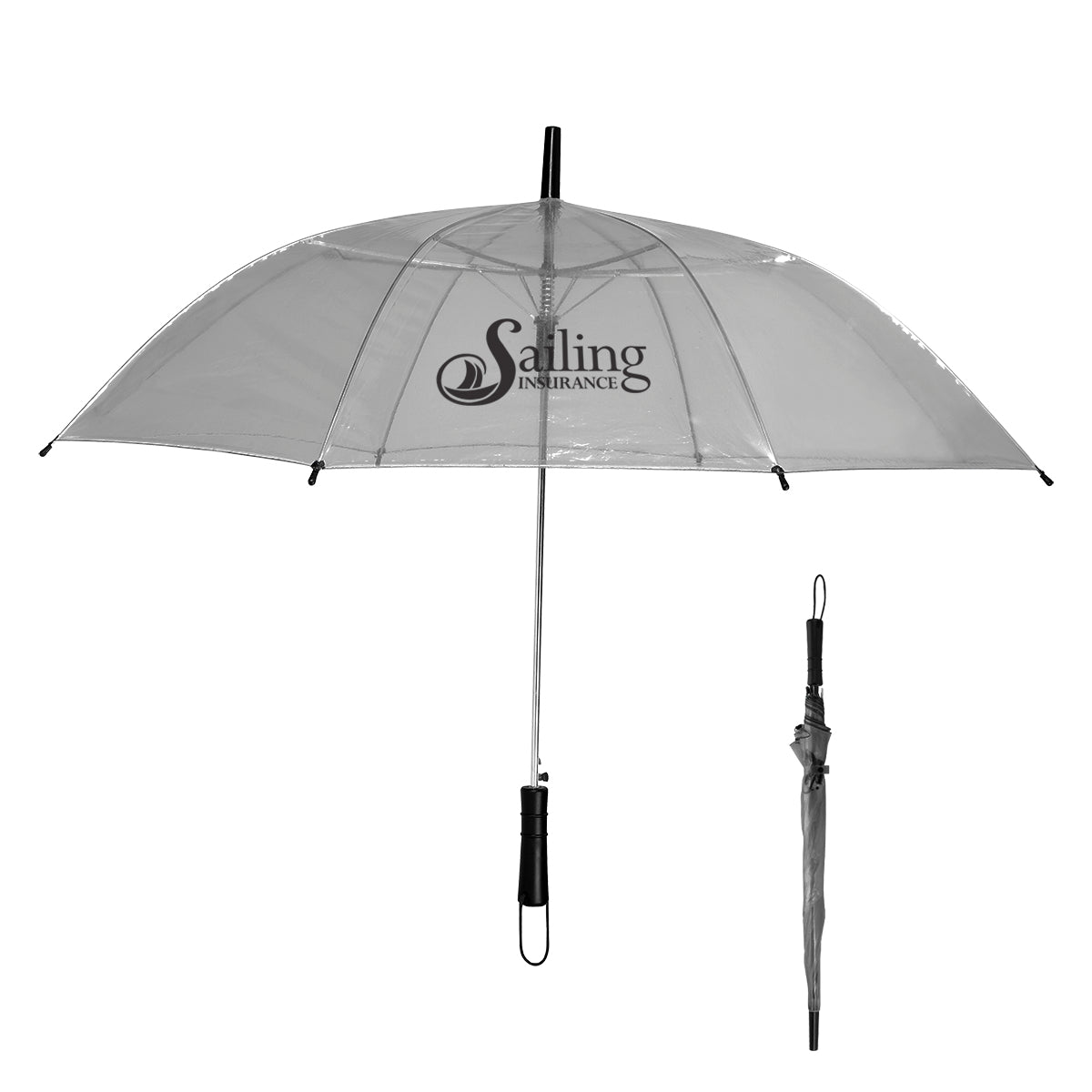 Clear Umbrella, 46 Inch Arc - Gray - Silk Screen