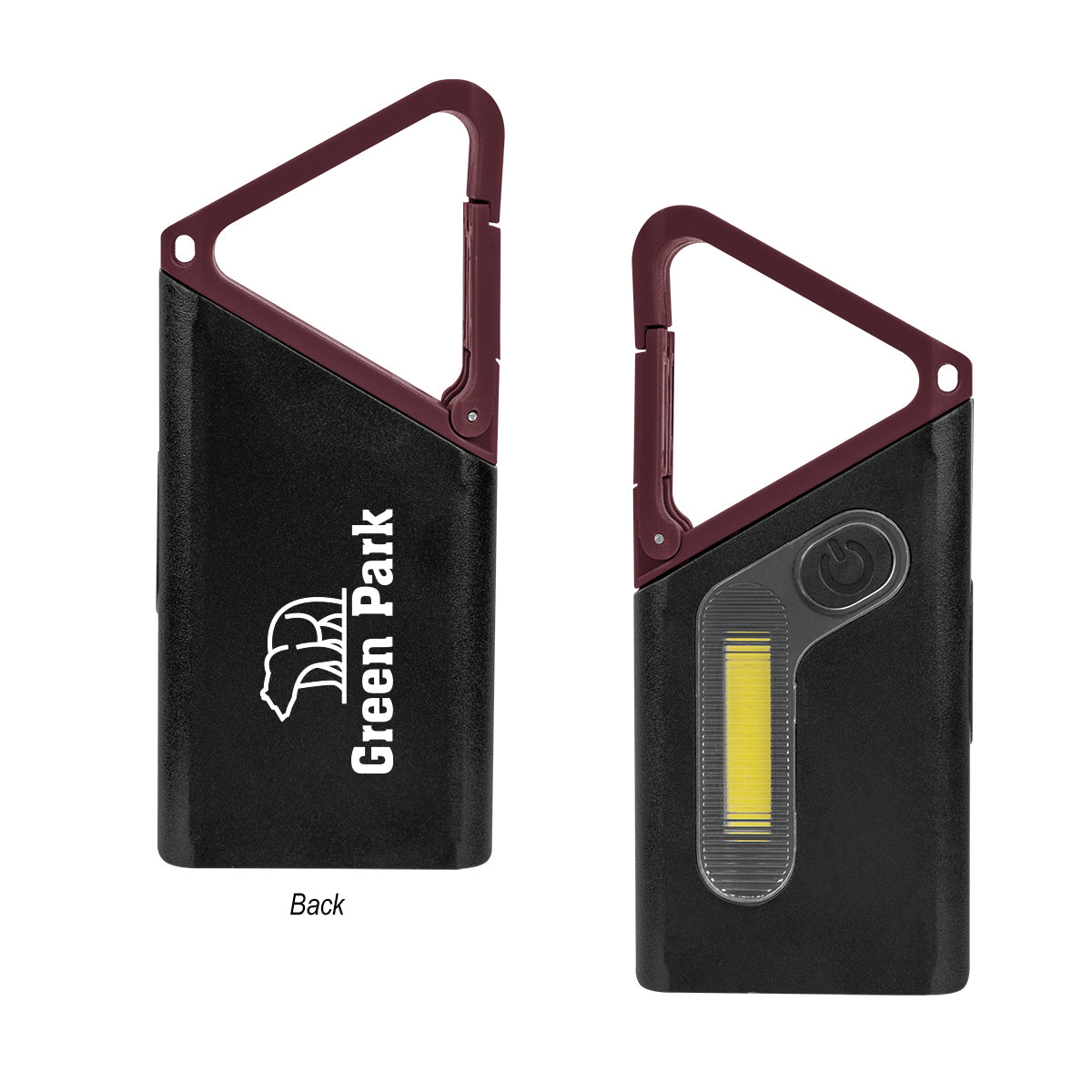 Clip N Glow COB Flashlight on a Carabiner - Burgundy - Silk Screen