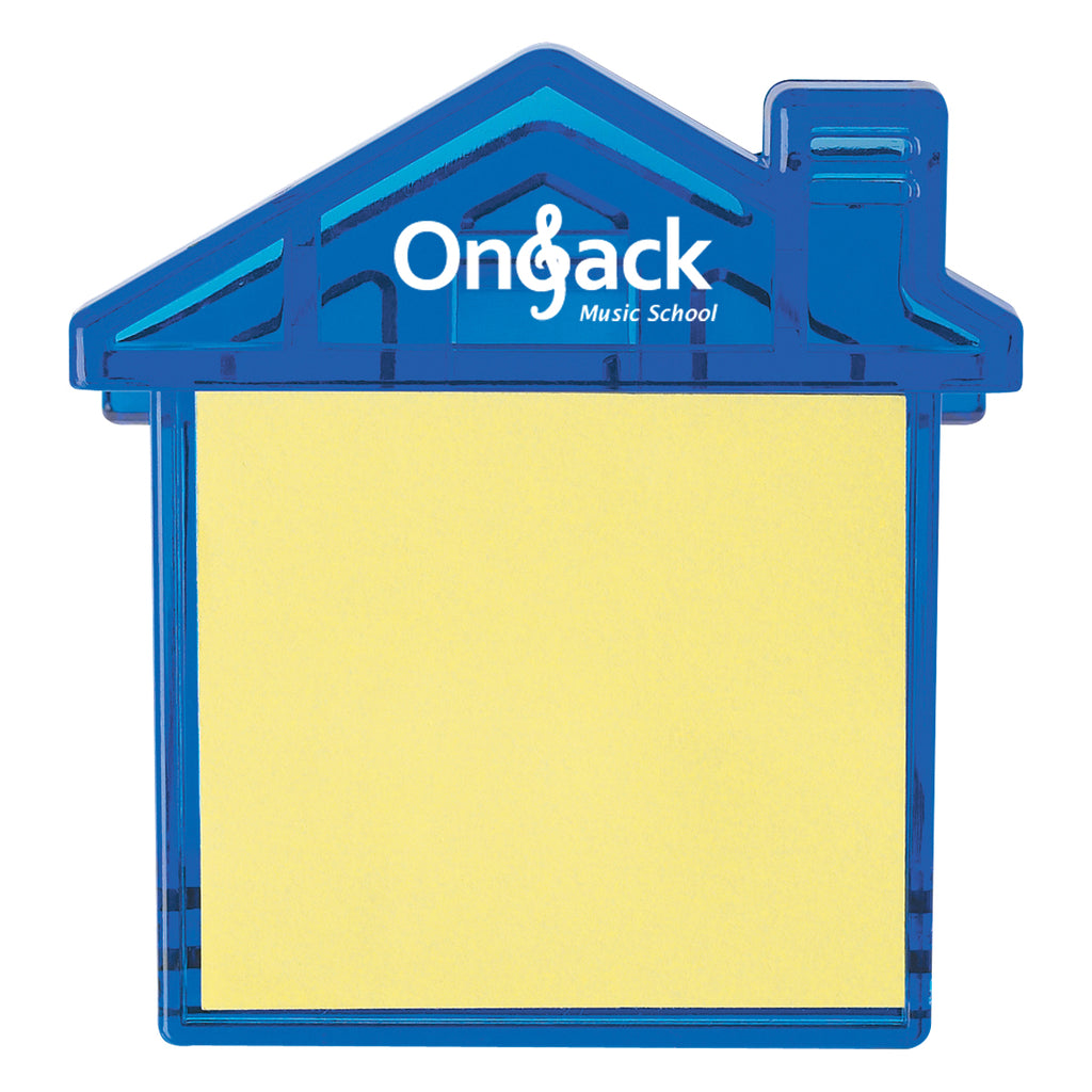 Clip Shaped Like a House, with Sticky Notes - Blue - Pad Print