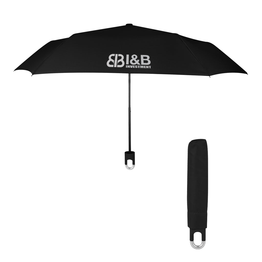 Clipper Compact Telescopic Umbrella, 38 Inch Arc - Black - Silk Screen