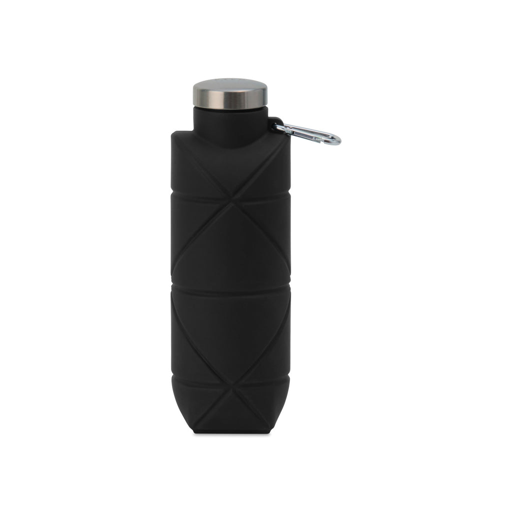 Clix Collapsible Silicone Bottle with Carabiner, 23 oz - Black - View 1