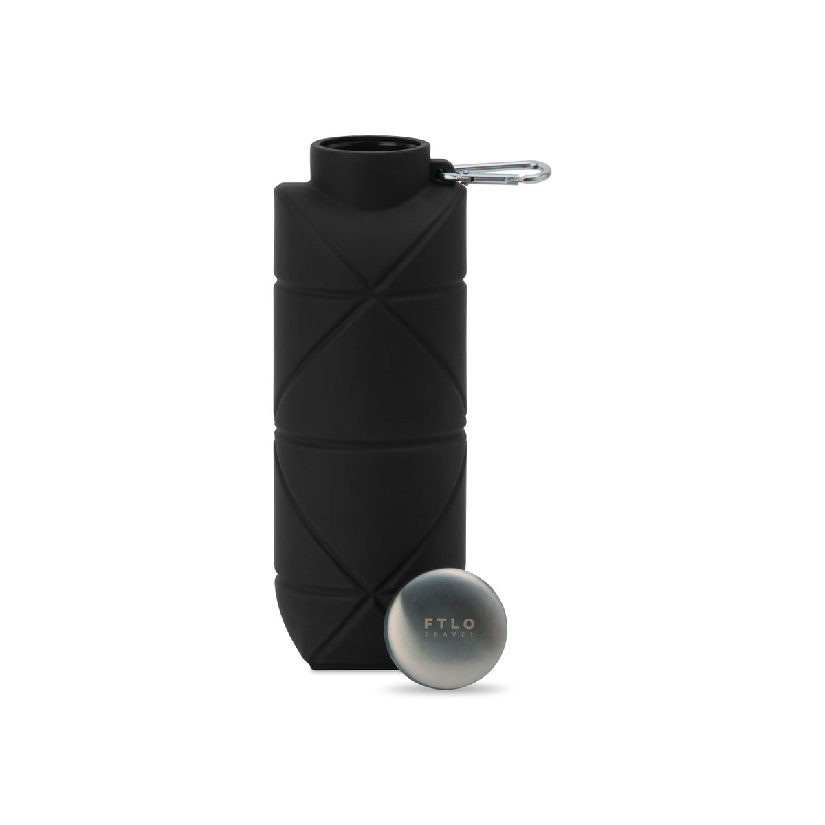 Clix Collapsible Silicone Bottle with Carabiner, 23 oz - Black - View 2