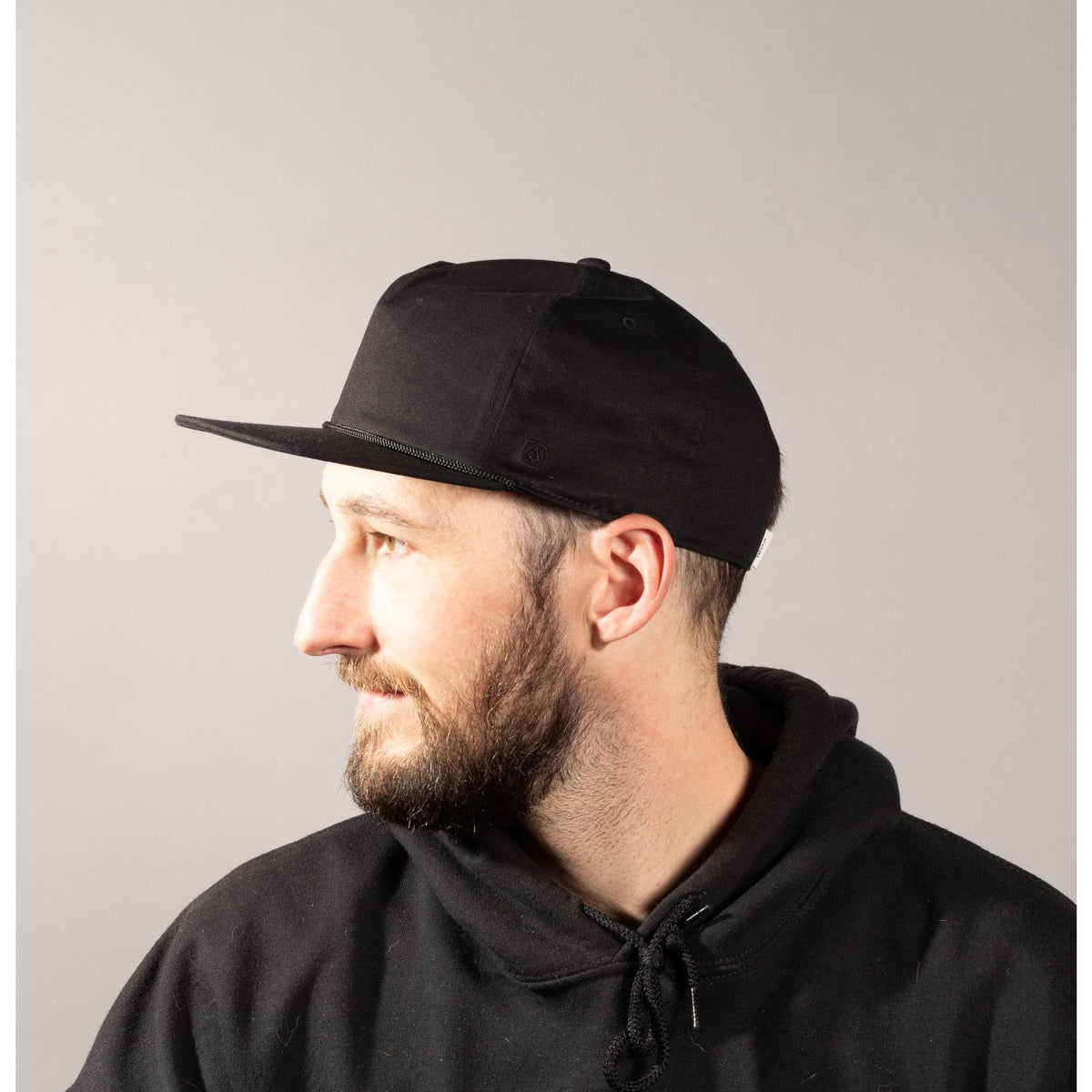 Coal Atlas Five Panel Cap with Rope Detail Embroidery - Black - Front On Model