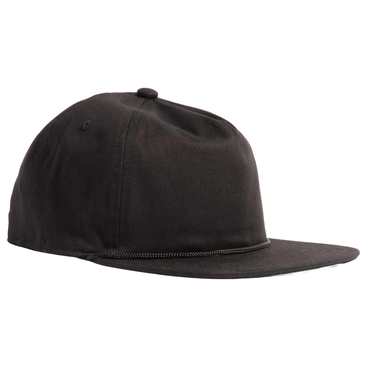 Coal Atlas Five Panel Cap with Rope Detail Embroidery - Black - Right Angle