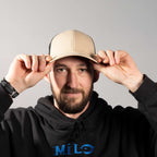 Coal Hauler Low Profile Trucker Cap Transfer - Desert Khaki/Black - Front On Model