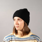 Coal Wayne Relaxed Fit Knit Beanie Embroidery - Black - Front On Model