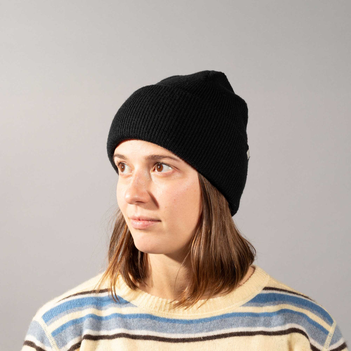 Coal Wayne Relaxed Fit Knit Beanie Embroidery - Black - Front On Model