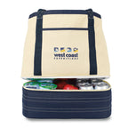 Coastal Cotton Beach Tote with Cooler Compartment Embroidery - Navy Blue-Natural - View 3