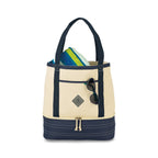 Coastal Cotton Beach Tote with Cooler Compartment Transfer - Navy Blue-Natural - View 2