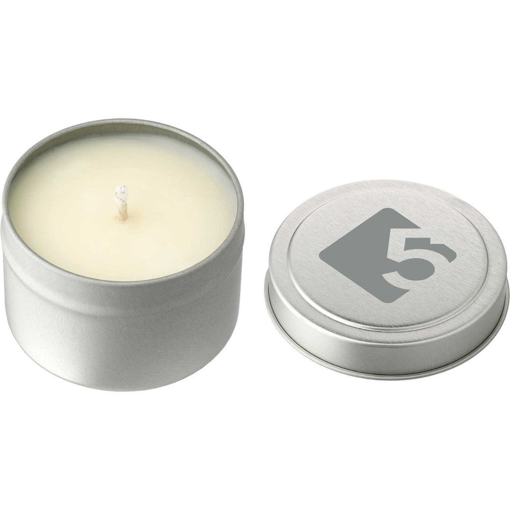Coastal Waves Soy Candle in a Mini Tin, 2.7 oz Laser Engraving - Silver - Left Angle