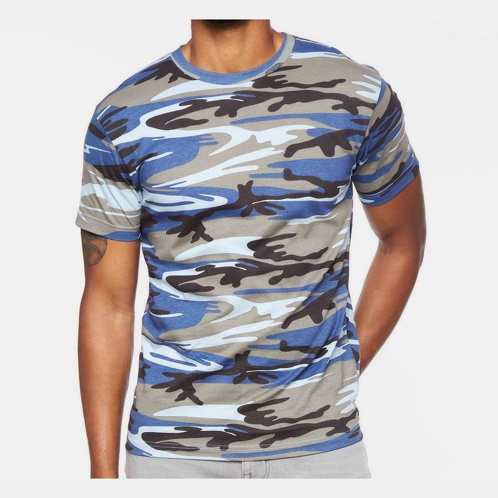 Code Five Unisex Camo Tee - Blue Woodland - On Model Front