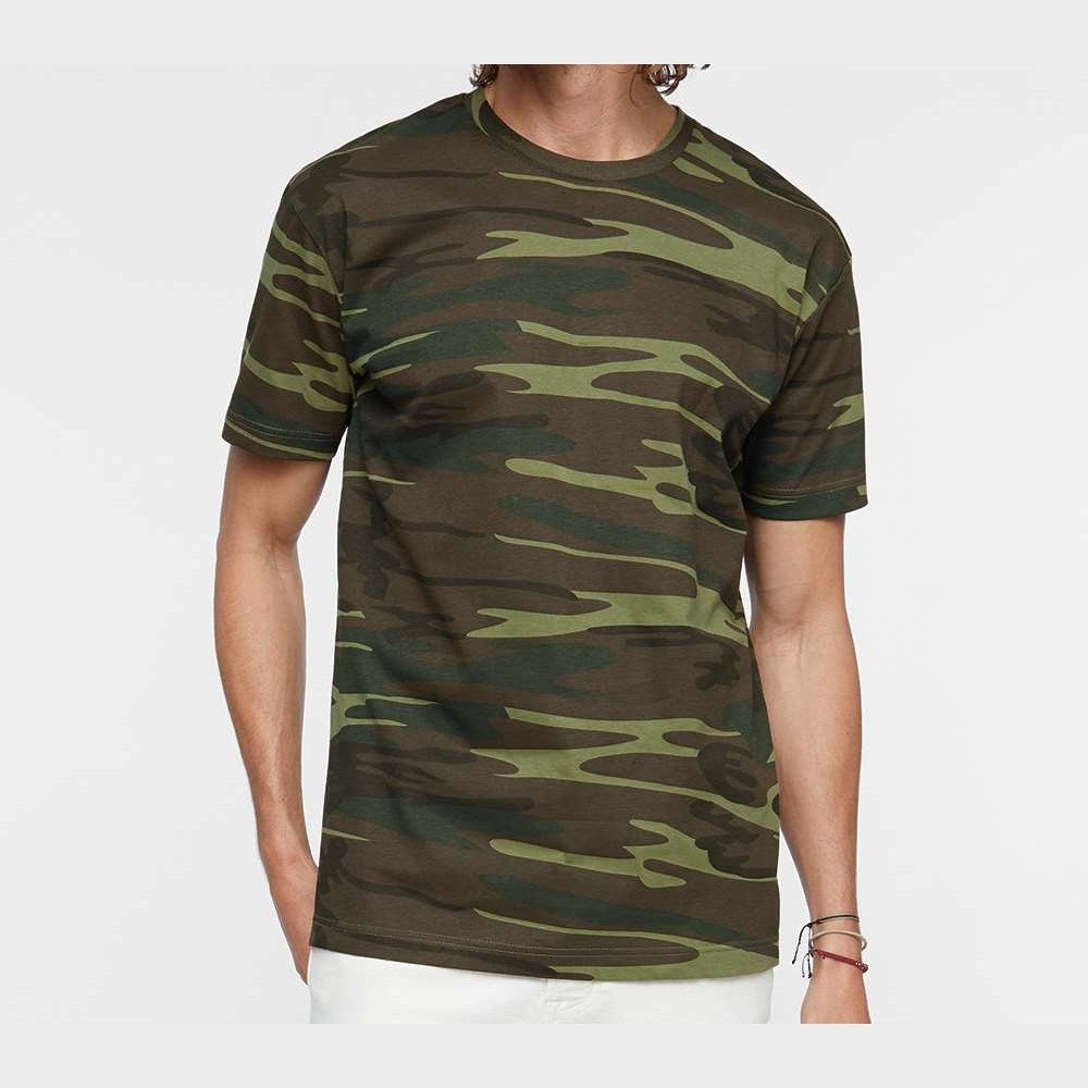 Code Five Unisex Camo Tee - Green Woodland - On Model Front