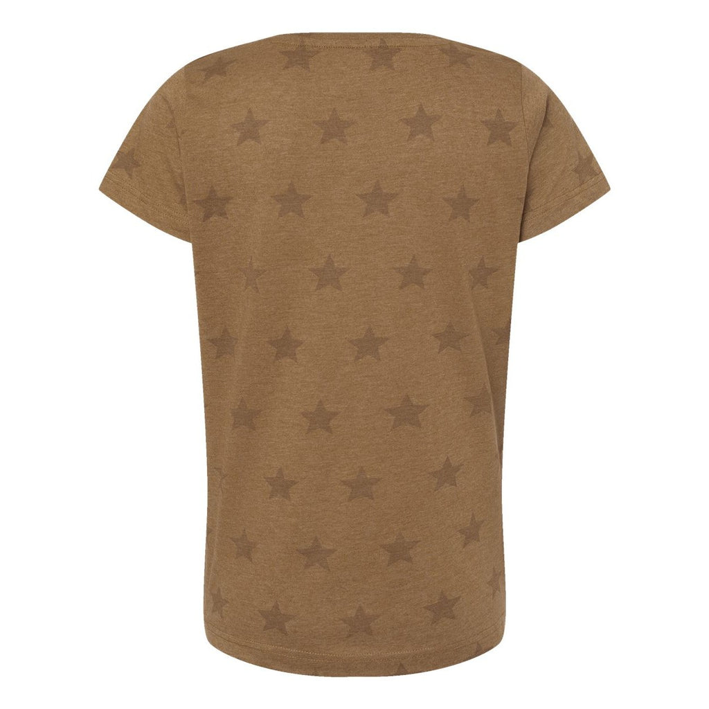 Code Five Women's Star Print Scoop Neck Tee - Coyote Brown Star - Back
