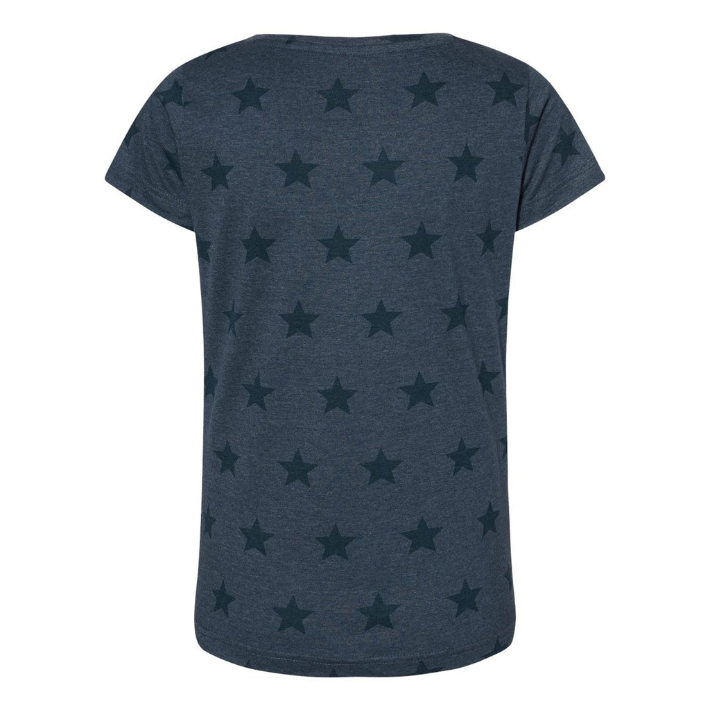 Code Five Women's Star Print Scoop Neck Tee - Denim Star - Back