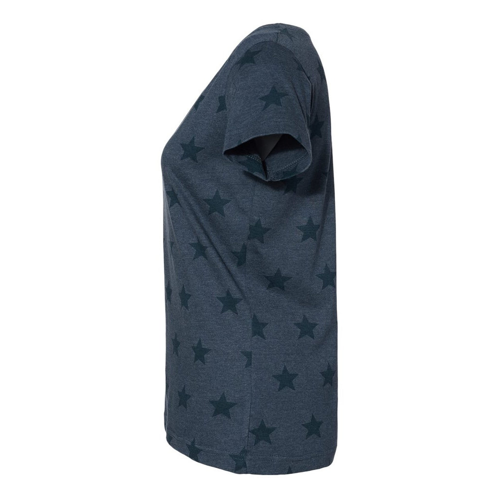 Code Five Women's Star Print Scoop Neck Tee - Denim Star - Direct Side
