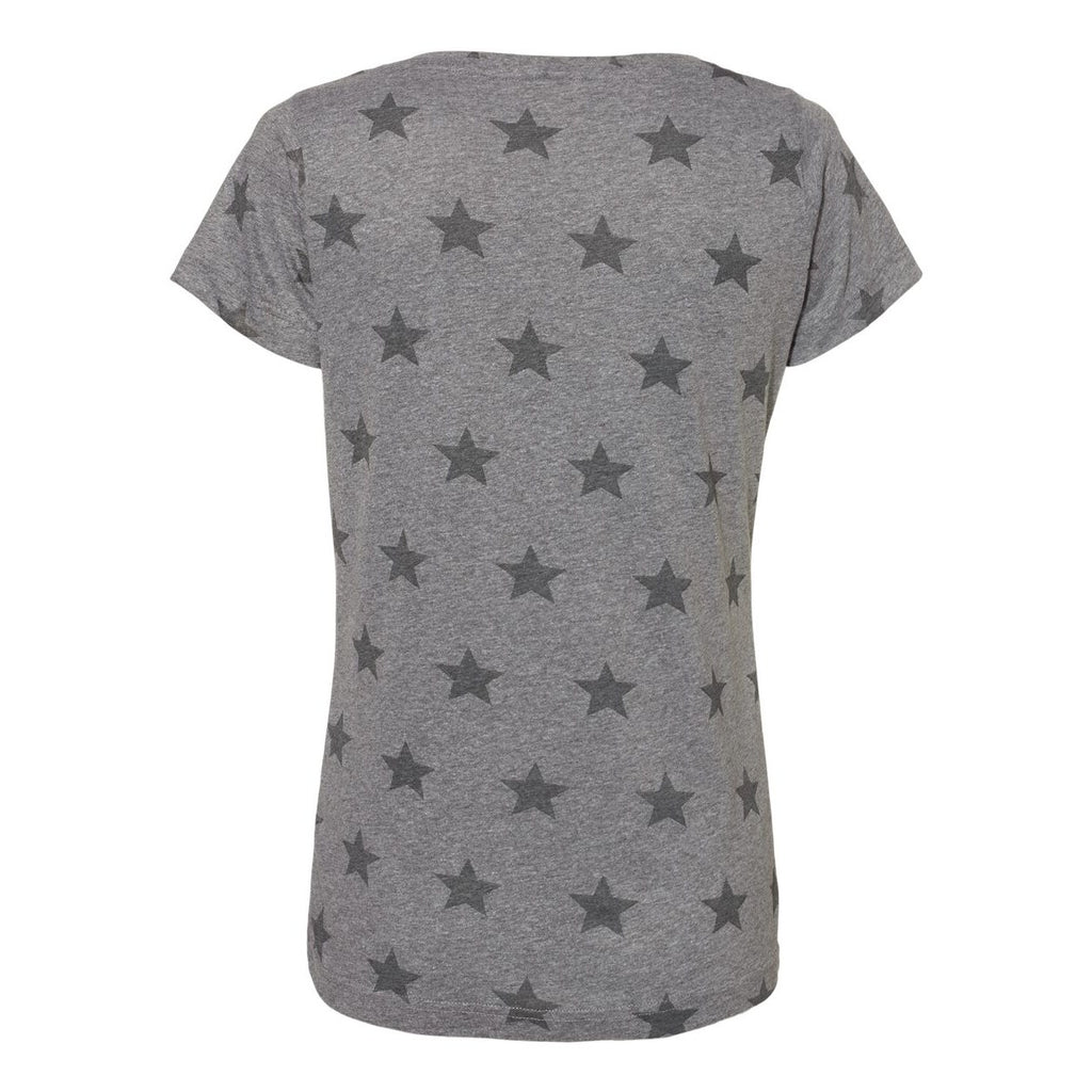 Code Five Women's Star Print Scoop Neck Tee - Granite Heather Star - Back