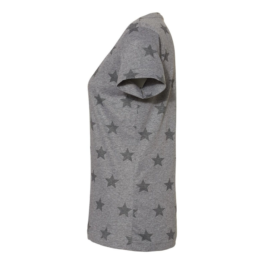 Code Five Women's Star Print Scoop Neck Tee - Granite Heather Star - Direct Side