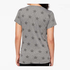 Code Five Women's Star Print Scoop Neck Tee - Granite Heather Star - On Model Back