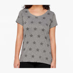 Code Five Women's Star Print Scoop Neck Tee - Granite Heather Star - On Model Front