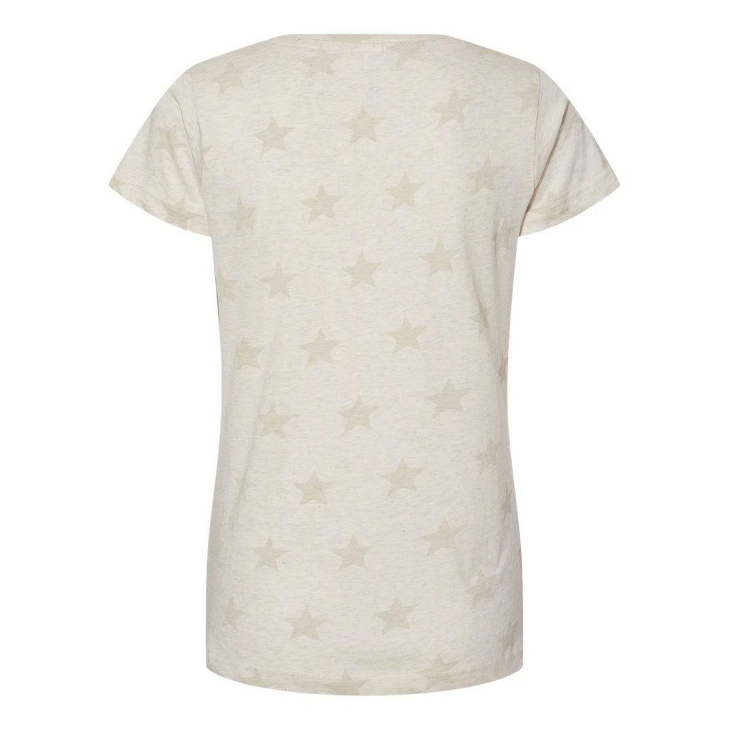 Code Five Women's Star Print Scoop Neck Tee - Natural Heather Star - Back