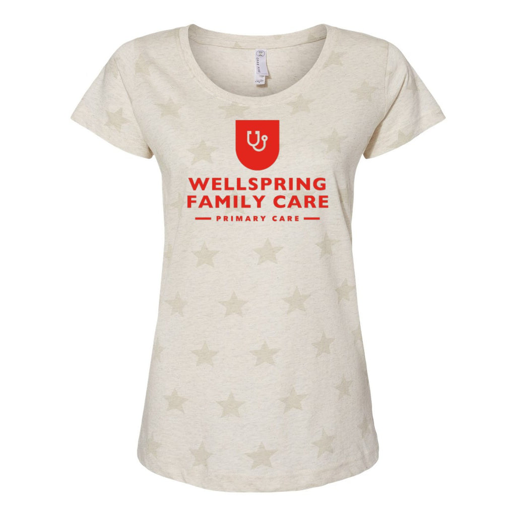 Code Five Women's Star Print Scoop Neck Tee - Natural Heather Star - Front
