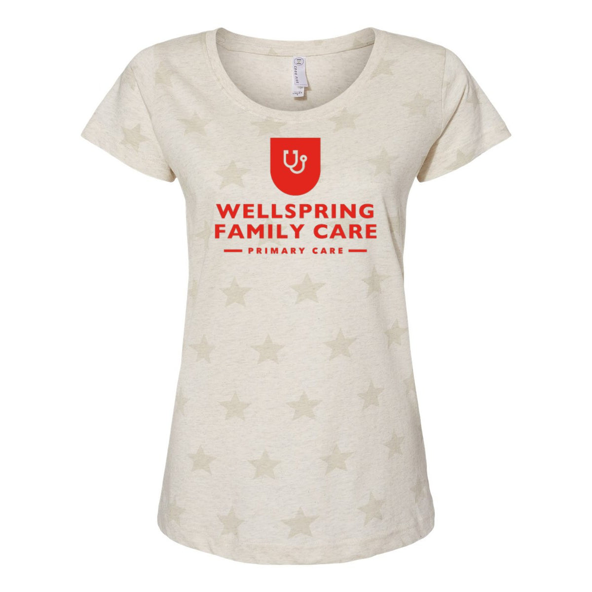 Code Five Women's Star Print Scoop Neck Tee - Natural Heather Star - Front