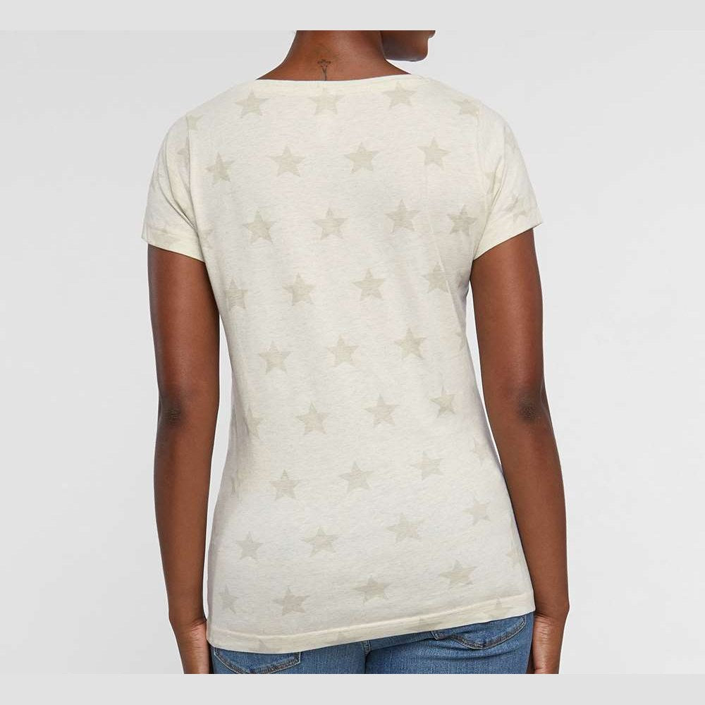 Code Five Women's Star Print Scoop Neck Tee - Natural Heather Star - On Model Back