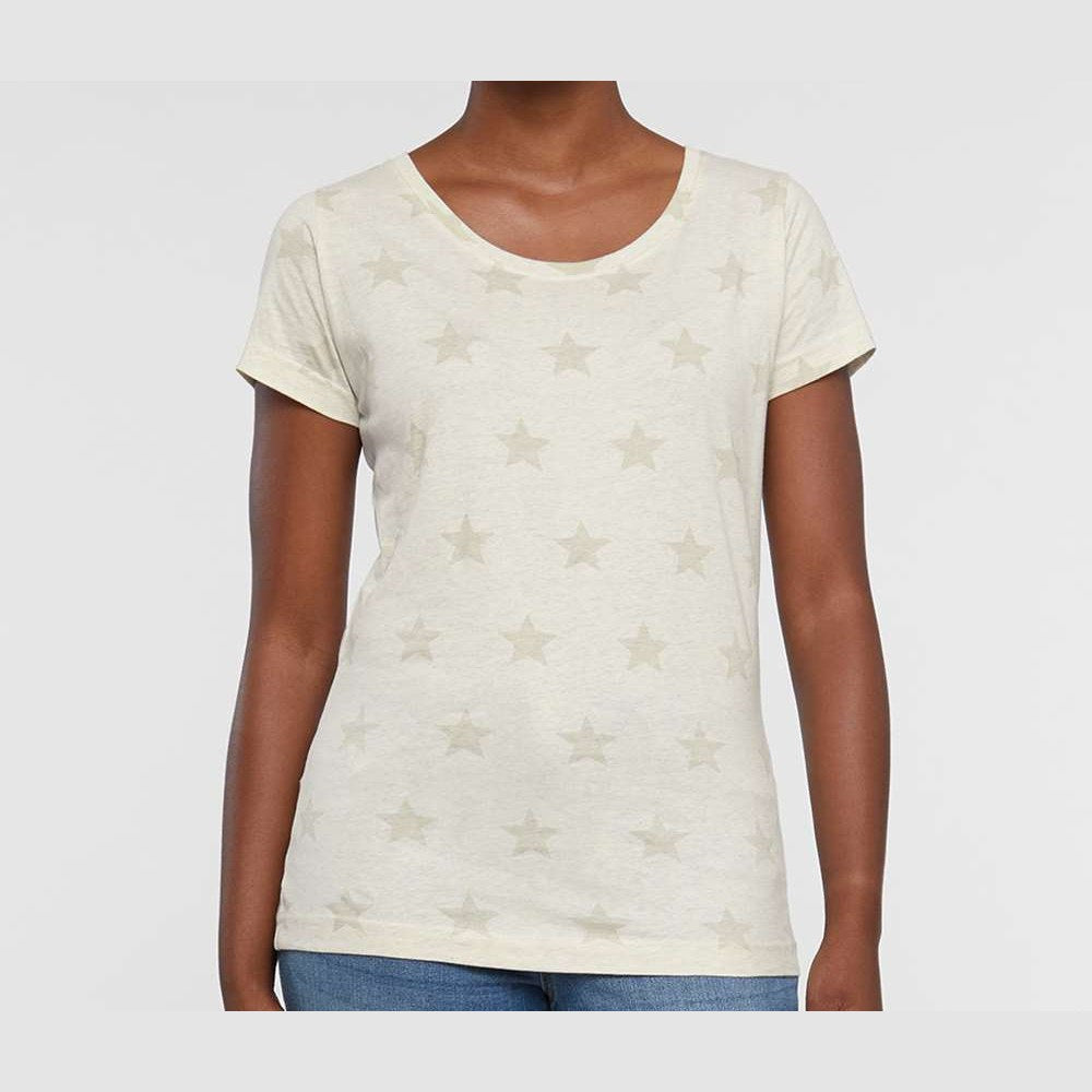 Code Five Women's Star Print Scoop Neck Tee - Natural Heather Star - On Model Front